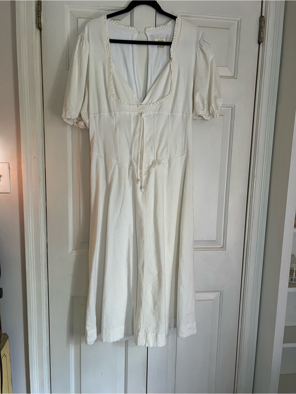 Mauve anthropologie XL Women's off wht Short-Sleeve corset dress w Tie Detail